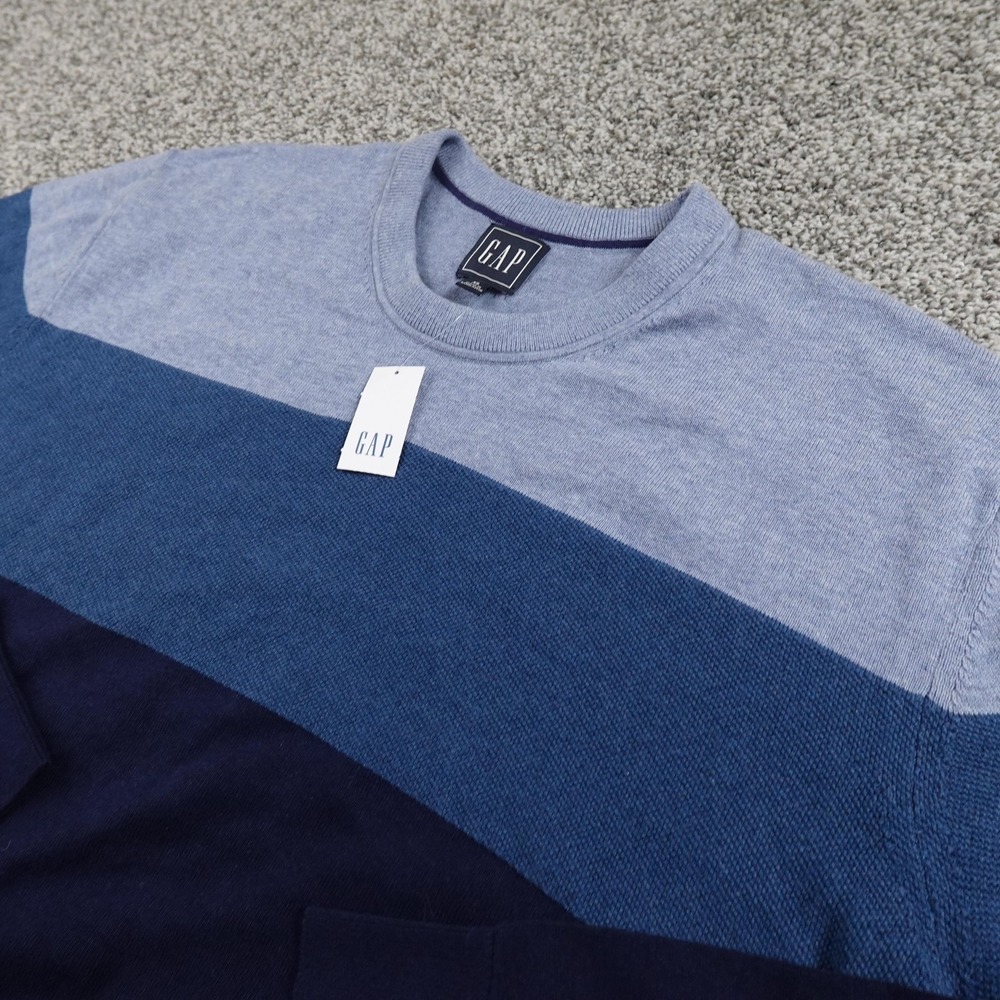 NEW GAP Sweater Mens XL Blue Colorblock Pullover Crewneck Sweatshirt Knit Preppy